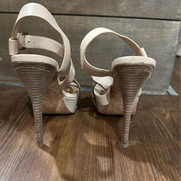 L.A.M.B. Gwen Stefani Nude Evelyn platform leather strappy pumps size 8 - Picture 3 of 7